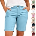 thumbnail image 1 of VBVC Women's High Waisted Stretch Bermuda Shorts , Dressy Summer Straight Leg Shorts For Women , Ladies' Casual Button Waist Shorts with Pockets,Green,S-3XL, 1 of 10