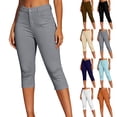 thumbnail image 1 of VBVC Women's High Waisted Stretchy Capri Pants , Slim Cropped Leggings For Women,Ladies' Button Fly Summer Trousers with Pockets,Light Blue,S-2XL, 1 of 7