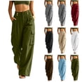 thumbnail image 1 of VBVC Women's High Waisted Wide Leg Cargo Pants , Drawstring Baggy Utility Pants For Women , Ladies' Breathable Streetwear Trousers with Pockets,Light Blue,S-2XL, 1 of 9