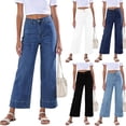 thumbnail image 1 of VBVC Women's High Waisted Wide Leg Cropped Jeans,Stretchy Casual Denim Bottoms For Women,Ladies Comfy Office Look Trousers with Pockets,Black,S-2XL, 1 of 8