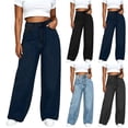 thumbnail image 1 of VBVC Women's High Waisted Wide Leg Jeans , Casual Y2K 90s Straight Denim Trousers For Women , Ladies' Vintage Washed Long Pants with Pockets, Black , XXS-4XL, 1 of 6