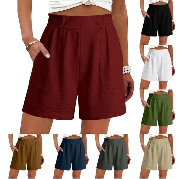 VBVC Women's High Waisted Wide Leg Shorts,Ruched Waist Casual Dressy Shorts For Women,Ladies Lightweight Summer Office Beach Shorts with Pockets,Wine,S-2XL