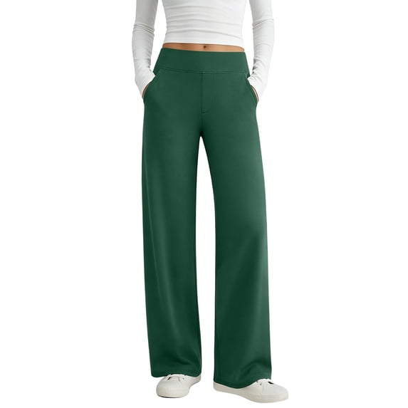 VBVC Women's High Waisted Wide Leg Yoga Pants , Casual Stretchy Work Pants For Women , Ladies' Lightweight Trousers with Pockets, Green , S-3XL