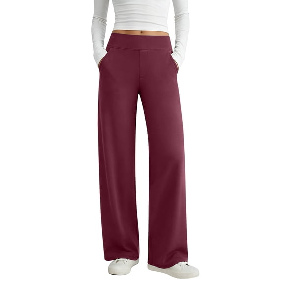 VBVC Women's High Waisted Wide Leg Yoga Pants , Casual Stretchy Work Pants For Women , Ladies' Lightweight Trousers with Pockets, Wine , S-3XL