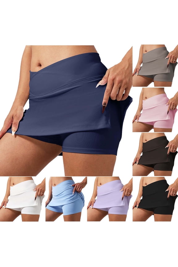 Women's High Waisted Workout Skorts,Stretchy Quick Dry Skirts For Women,Ladies Yoga Running Mini Skirts with Built-in Shorts,White,S-XL