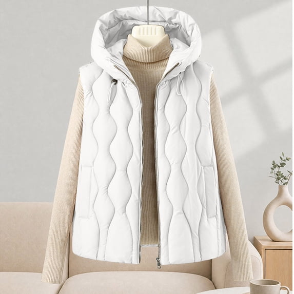 VBVC Women's Hooded Puffer Vest with Pockets , Waterproof Zip Up Sleeveless Jacket For Women, M-2XL