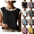 thumbnail image 1 of VBVC Women's Lace Trim Cap Sleeve Blouse,Ladies Crew Neck Breathable Top,Lightweight Summer Boho Tunic Tee For Women,Purple,S-2XL, 1 of 9