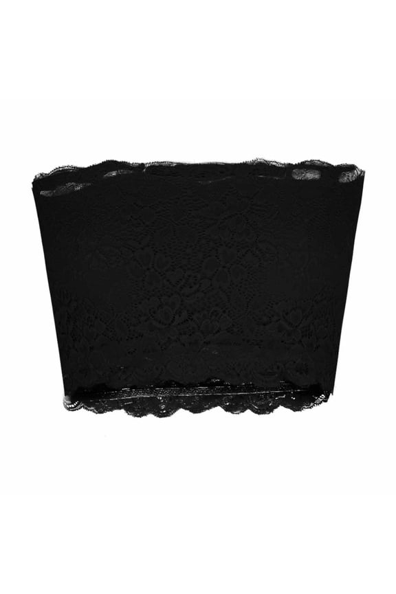 Women's Lace Trimmed Bandeau Bra,Ladies Seamless Strapless Tube Top,Stretchy Chest Wrap Lingerie For Women,Black,Size XL