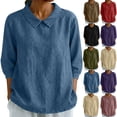 thumbnail image 1 of VBVC Women's Lapel Denim-Look Tops,Ladies 3/4 Sleeve Shirt,Summer Business Blouse For Women,Purple,S-2XL, 1 of 8
