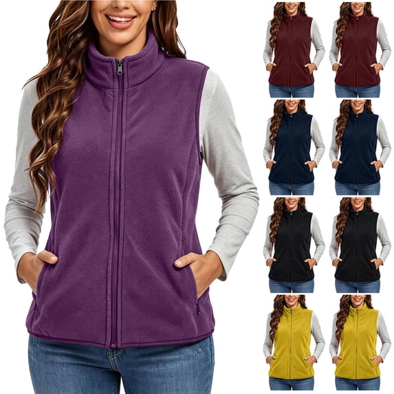VBVC Women's Lightweight Fleece Vest with Pockets , Zip Up Warm Sleeveless Jacket For Women, XS-2XL