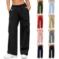 thumbnail image 1 of VBVC Women's Lightweight Parachute Cargo Pants , Quick Dry Drawstring Wide Leg Trousers For Women , Ladies' Adjustable Hem Joggers with Pockets, Red , S-3XL, 1 of 10