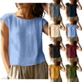 thumbnail image 1 of VBVC Women's Linen Blend Cap Sleeve Top , Ladies' Crew Neck Button Back Blouse , Loose Fit Summer Shirt For Women,Army Green,S-2XL, 1 of 10