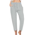 thumbnail image 1 of VBVC Women's Linen-Cotton Cropped Pants,Straight Legs Capri Trousers For Women,Ladies Drawstring Jogger with Pockets,Gray,Size XXL, 1 of 6