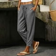 thumbnail image 1 of VBVC Women's Linen Drawstring Cropped Pants , Summer Tapered Trousers For Women , Ladies' Side Button Hem Lounge Bottoms with Pockets, Dark Gray , S-2XL, 1 of 8