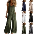 thumbnail image 1 of VBVC Women's Linen-Look Sleeveless Jumpsuit,Button Trim Wide Leg Overalls For Women,Ladies Casual Summer Breathable Romper with Pockets,Navy,S-2XL, 1 of 10