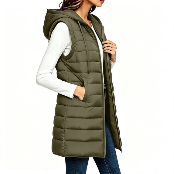VBVC Women's Long Puffer Vest with Pockets , Quilted Hooded Sleeveless Jacket For Women, S-3XL