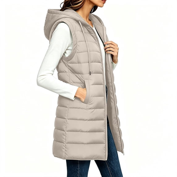VBVC Women's Long Puffer Vest with Pockets , Quilted Hooded Sleeveless Jacket For Women, S-3XL
