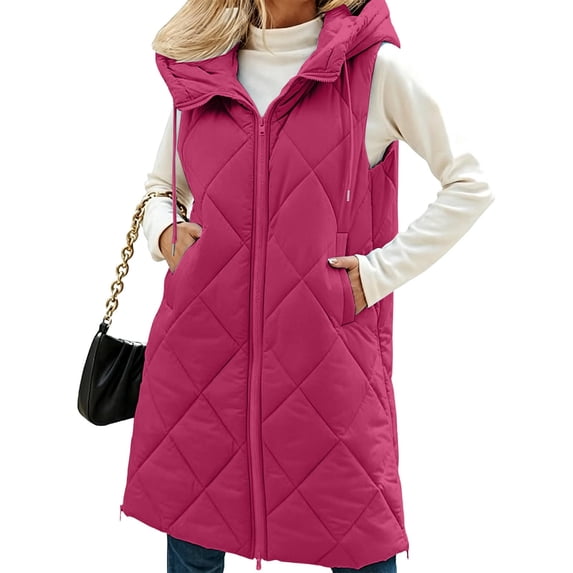 VBVC Women's Long Quilted Vest with Pockets , Side Zip Hem Sleeveless Puffer Jacket For Women, S-3XL