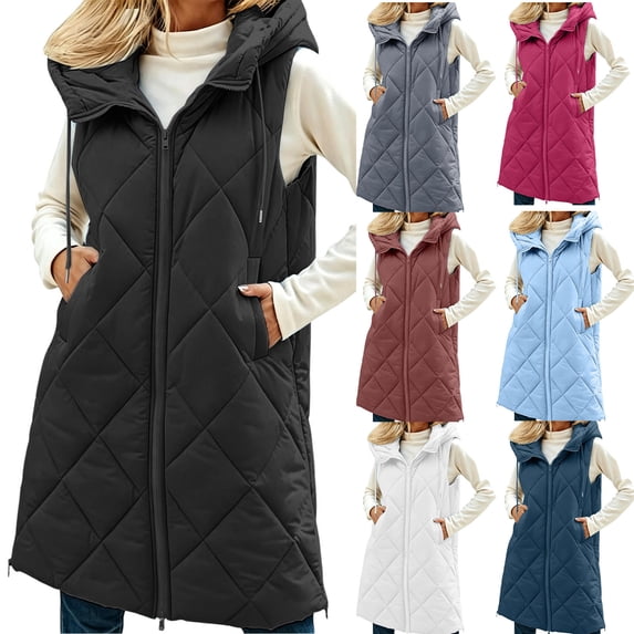 VBVC Women's Long Quilted Vest with Pockets , Side Zip Hem Sleeveless Puffer Jacket For Women, S-3XL