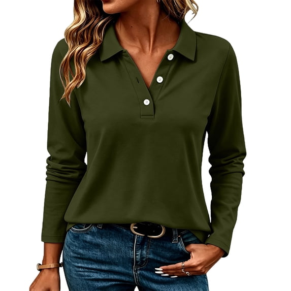 VBVC Women's Long Sleeve Collared Shirt , Ladies' Basic Button Down Pullover Blouse , Casual V Neck Work Tunic Top For Women, S-2XL
