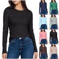thumbnail image 1 of VBVC Women's Long Sleeve T-Shirts,Ladies Solid Color Basic Tops,Slim Stretchy Pullovers for Women,Brown,S-2XL, 1 of 6