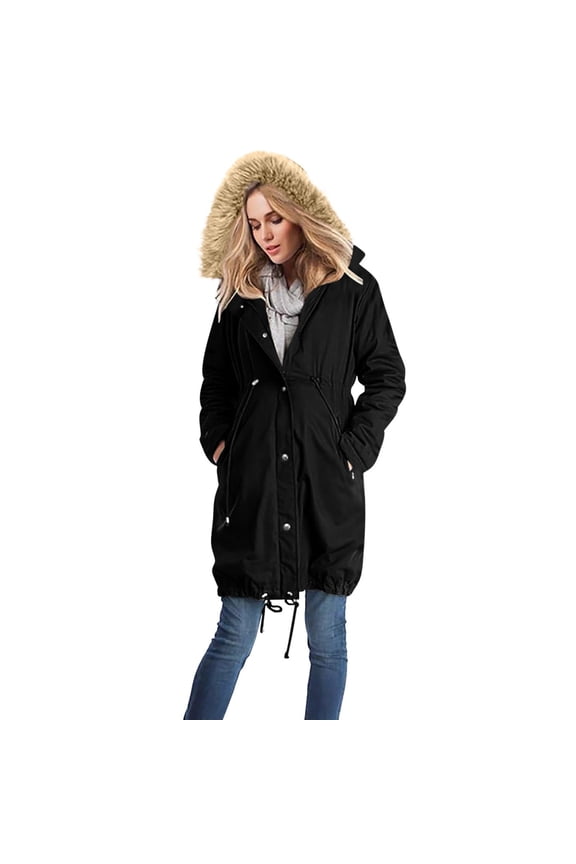 Women's Maternity 3 in 1 Puffer Coat with Baby Carrier Pouch,Thicken Windproof Quilted Jacket For Women,Black,Size L