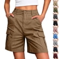 thumbnail image 1 of VBVC Women's Mid Rise Cargo Shorts,Button Closure Breathable Bottoms For Women,Ladies Durable Summer Shorts with Side Pockets,Khaki,S-2XL, 1 of 9