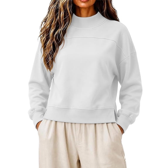 VBVC Women's Mock Neck Cropped Sweatshirt , Ladies' Side Slit Long Sleeve Pullover , Casual Fall Winter Tops For Women, S-3XL