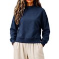 thumbnail image 1 of VBVC Women's Mock Neck Cropped Sweatshirt , Ladies' Side Slit Long Sleeve Pullover , Casual Fall Winter Tops For Women, S-3XL, 1 of 8