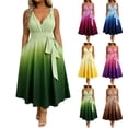 thumbnail image 1 of VBVC Women's Ombre V Neck Tie Waist Midi Dress , Sleeveless A Line Dress For Women , Ladies' Summer Casual Party Dress with Pockets,Blue,S-5XL, 1 of 9
