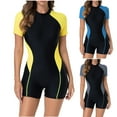 thumbnail image 1 of VBVC Women's One Piece Athletic Swimsuit,Ladies Zip Front Bathing Set,Short Sleeve Sports Surf Jumpsuit For Women,Blue,Size L, 1 of 9