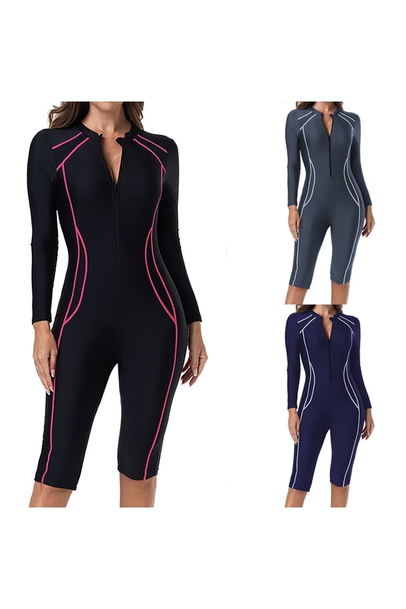 Women's One Piece UPF 50+ Rash Guard Swimsuit with Built in Bra,Long Sleeve Zip Front Bathing Suit For Women,Black,Size L