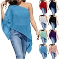 thumbnail image 1 of VBVC Women's One Shoulder Chiffon Split Sleeve Blouse , Ladies' Irregular Hem Flowy Party Top , Elegant Loose Casual Shirts For Women,Navy,S-2XL, 1 of 10