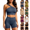 thumbnail image 1 of VBVC Women's One Shoulder Ribbed 2 Piece Workout Short Sets , Ladies' High Waist Yoga Matching Outfits , Sport Gym Athletic Activewear Sets For Women,White,Free Size, 1 of 7
