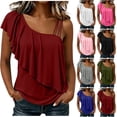 thumbnail image 1 of VBVC Women's One Shoulder Ruffle Tank Top , Ladies' Strappy Shoulder Loose Flowy Blouse , Summer Date Vacation Going Out Tops For Women,Hot Pink,S-2XL, 1 of 10