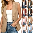 thumbnail image 1 of VBVC Women's Open Front Sleeveless Blazer Vest, Solid Color Layering Vest For Women, Ladies' Notched Lapel Single Button Waistcoat with Pockets,Blue,S-3XL, 1 of 9