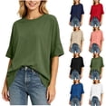 thumbnail image 1 of VBVC Women's Oversized Crew Neck T Shirt , Ladies' Elbow Sleeve Loose Tee , Casual Soft Stretchy Top For Women,Pink,S-2XL, 1 of 7