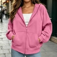 thumbnail image 1 of VBVC Women's Oversized Full Zip Hooded Sweatshirt , Casual Drawstring Hoodie Jacket For Women , Ladies' Basic Fall Top with Pockets, Pink , S-2XL, 1 of 7