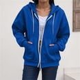 thumbnail image 1 of VBVC Women's Oversized Full Zip Hooded Sweatshirt , Thumbhole Drawstring Jacket For Women , Ladies' Basic Fall Hoodie with Pockets, Blue , S-2XL, 1 of 6