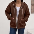 thumbnail image 1 of VBVC Women's Oversized Full Zip Hooded Sweatshirt , Thumbhole Drawstring Jacket For Women , Ladies' Basic Fall Hoodie with Pockets, Brown , S-2XL, 1 of 6