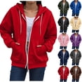 thumbnail image 1 of VBVC Women's Oversized Full Zip Hooded Sweatshirt , Thumbhole Drawstring Jacket For Women , Ladies' Basic Fall Hoodie with Pockets, Red , S-2XL, 1 of 7