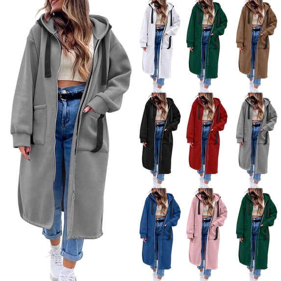 VBVC Women's Oversized Long Zip Up Hoodie , Drawstring Hooded Jacket For Women , Ladies' Casual Fall Winter Outerwear with Pockets, Gray , S-3XL