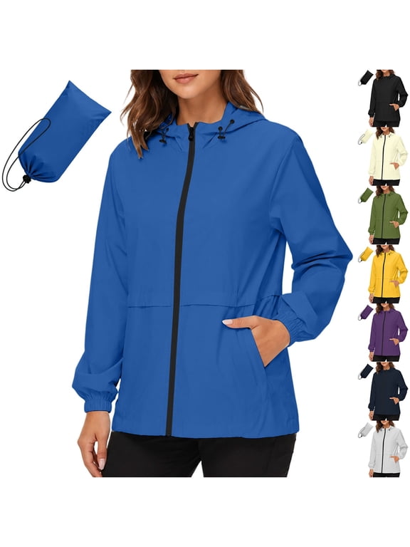 Women's Packable Waterproof Hooded Rain Jacket , Ladies' Lightweight Zip Up Windbreaker , Outdoor Hiking Travel Coat For Women,Khaki,S-2XL