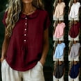 thumbnail image 1 of VBVC Women's Peter Pan Collar Short Sleeve Blouse, Ladies' Button Down Breathable Casual Top, Solid Color Loose Fit Work Shirt For Women,Black,S-2XL, 1 of 7