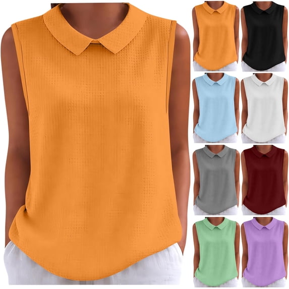 VBVC Women's Peter Pan Collar Sleeveless Blouse, Ladies' Waffle Woven Tank Top, Elegant Solid Color Work Shirt For Women,Black,S-2XL