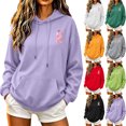 thumbnail image 1 of VBVC Women's Pink Ribbon Hoodie Sweatshirt , Breast Cancer Awareness Pullover For Women , Ladies' Long Sleeve Stretchy Top with Pockets, S-2XL, 1 of 6