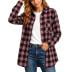 VBVC Women's Plaid Long Sleeve Long Shacket , Button Down Jacket For Women , Ladies' Curved Hem Shirt with Pockets, S-2XL