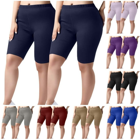 VBVC Women's Plus 2-Pack Knee Length Biker Shorts,Ladies Breathable Stretchy Bottoms,Slimming Workout Sweatpants For Women,Purple,L-5XL