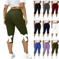 thumbnail image 1 of VBVC Women's Plus Bow Knot Split Hem Capri Leggings , High Waisted Cropped Pants For Women,Ladies' Slim Stretchy Trousers,Wine,L-5XL, 1 of 10
