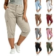 thumbnail image 1 of VBVC Women's Plus Button Closure Cargo Capri Pants,Straight Leg Hiking Shorts For Women,Ladies Lightweight Outdoor Cropped Trousers with Multi Pockets,Army Green,L-5XL, 1 of 9